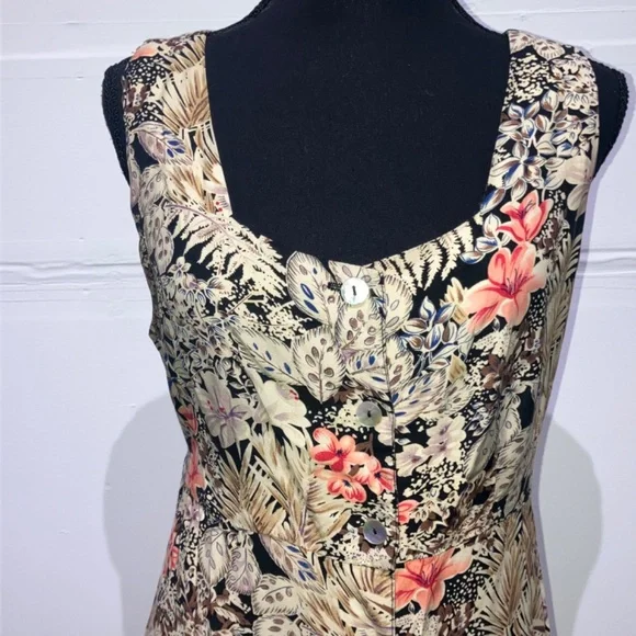 Brown and coral cool toned floral button down adjustable waist long dress - Picture 8 of 14